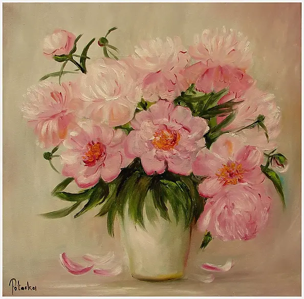 Grażyna Potocka - Peonies oil painting 50cm-50cm