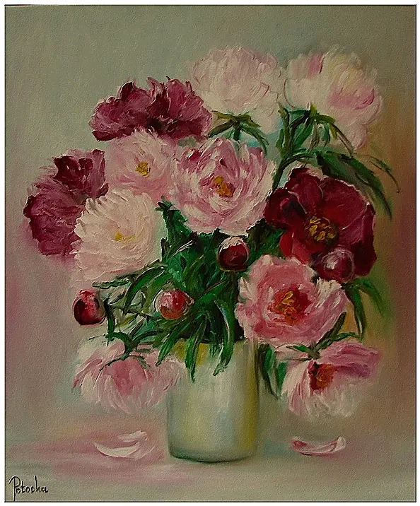 Grażyna Potocka - Pfingstrosen Ölgemälde 50cm-60cm