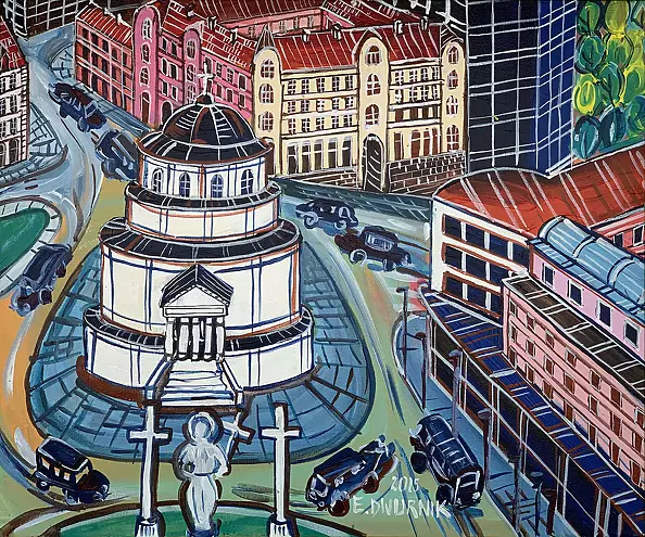 Edward Dwurnik - Three Crosses Square - OIL PAINTING