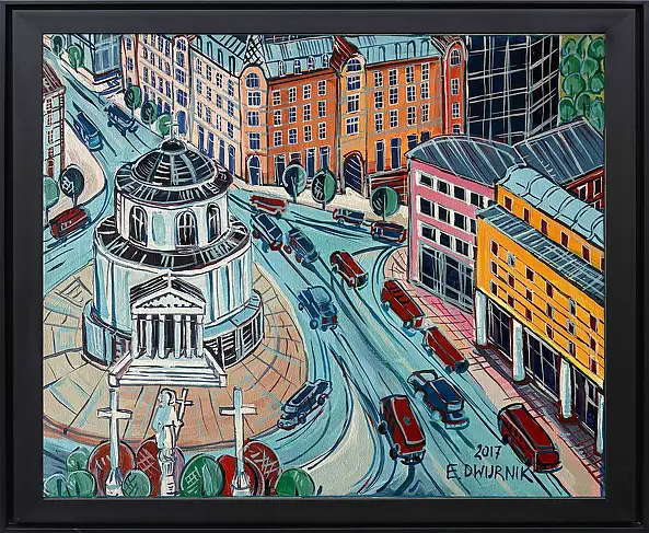 Edward Dwurnik, Plac Trzech Krzyży, rok 2017, Obraz akrylowy, Obraz olejny - płótno, 60 x 50