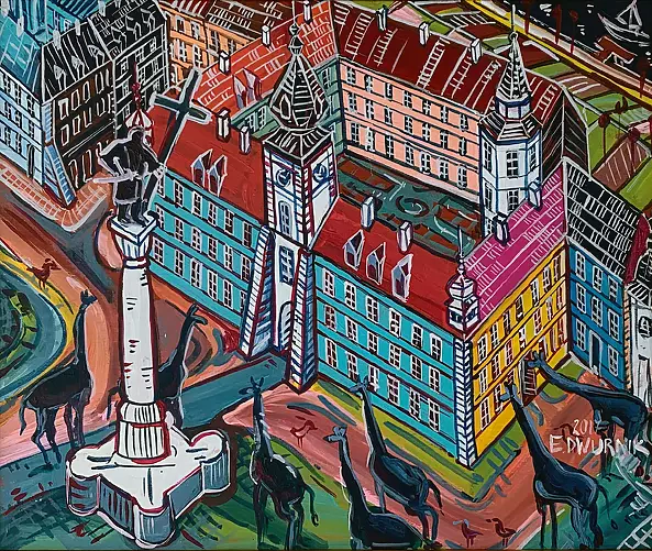 Edward Dwurnik - Castle Square - OIL PAINTING