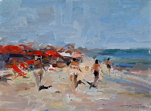 Krzysztof Tracz, Strand, Ölbild - Leinwand, 40 x 30