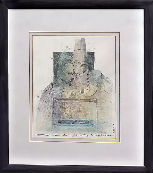 Tomasz Sętowski - Pocałunek - akwaforta i akwarela