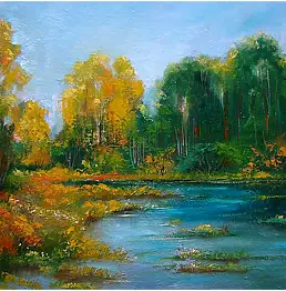 Grażyna Potocka, Początek jesieni  obraz olejny 50cm-70cm, Obraz olejny - płótno, 70 x 50