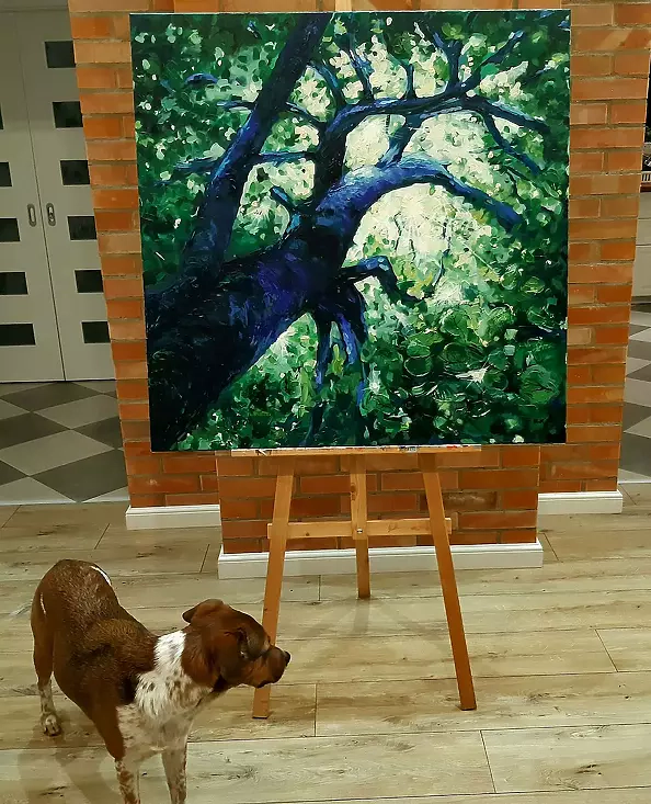 Katarzyna Kozłowska - "Pod drzewem" 100x100cm