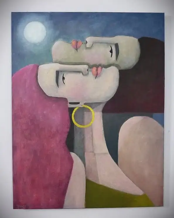Bożena Kamińska, "Sotto la luce della luna piena", Dipinto acrilico - , 60 x 80