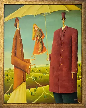 Leszek Sokół, Unter dem Regenschirm, 2015, Ölbild - Leinwand, 40 x 50