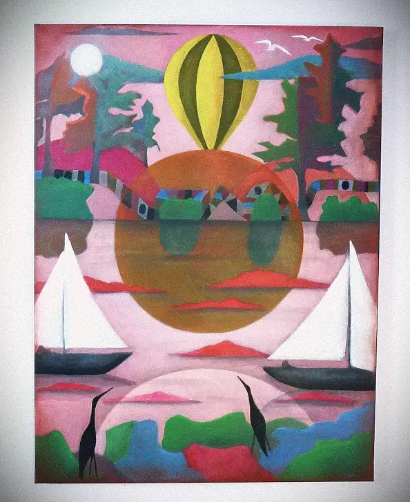 Bożena Kamińska, "Sotto un cielo rosa", Dipinto acrilico - , 60 x 80
