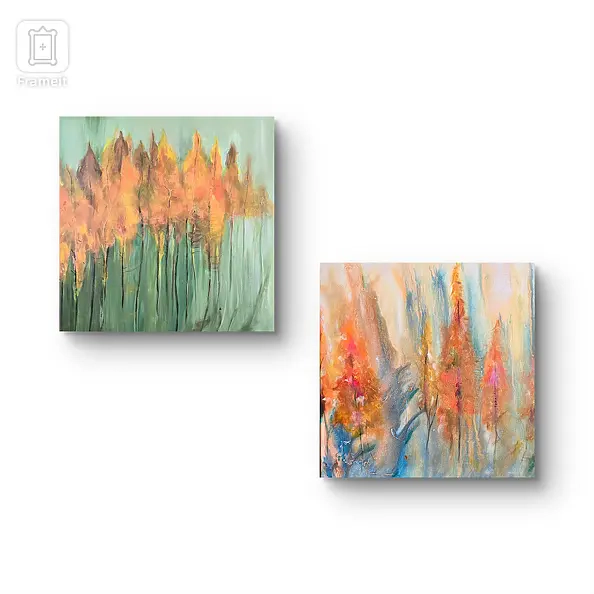 Ewa Mościszko - Podlasie composition of works on canvas, 40x40x2 cm.