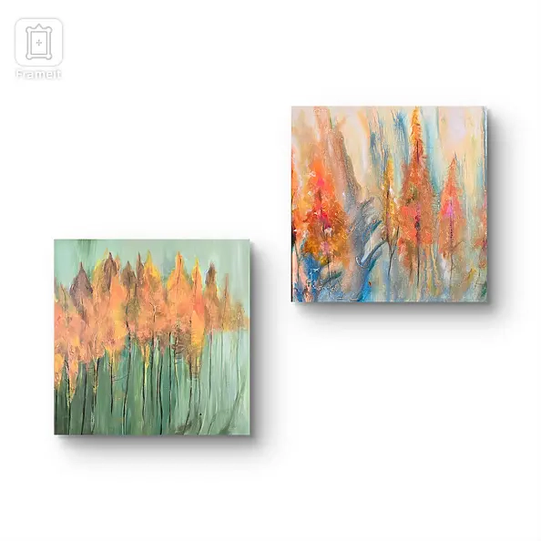 Ewa Mościszko - Podlasie composition of works on canvas, 40x40x2 cm.