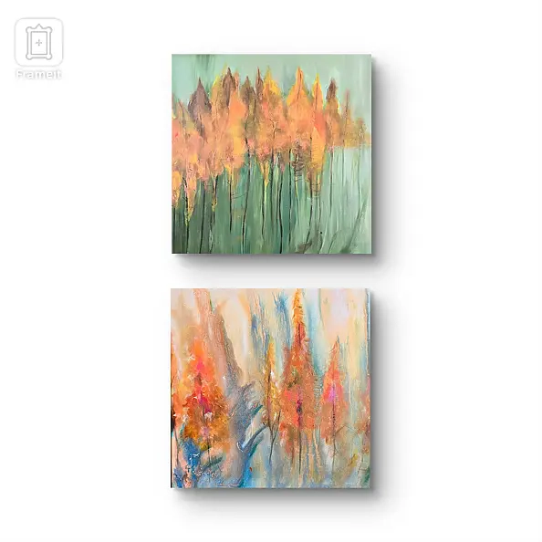 Ewa Mościszko - Podlasie composition of works on canvas, 40x40x2 cm.