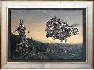 Tomasz Sętowski, Podniebna manufaktura koncepcji, rok 2012, Kredka, Obraz akrylowy - płyta, 80 x 100