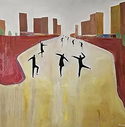 Mariusz Makuła, Podskoki, Obraz olejny - płótno, 100 x 90