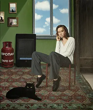 Nataliya Bagatskaya, Black Cat's Energy Policy, Acrylic painting - canvas, 85 x 100