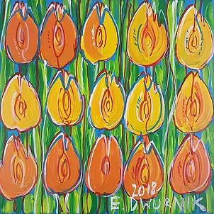 Edward Dwurnik - Pomarańczowe Tulipany - OBRAZ OLEJNY