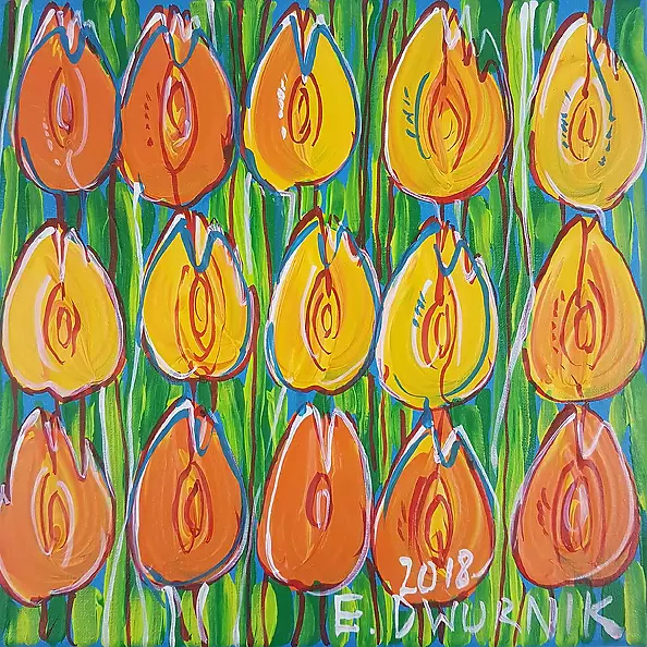 Edward Dwurnik - Pomarańczowe Tulipany - OBRAZ OLEJNY