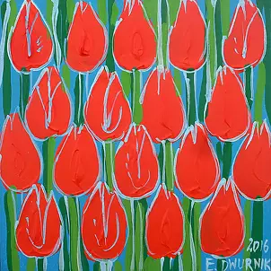 Edward Dwurnik - Pomarańczowe tulipany, rok 2016 - OBRAZ OLEJNY