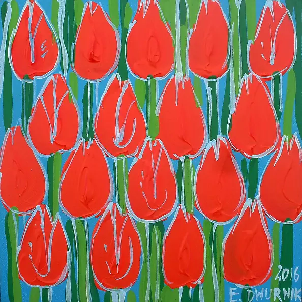 Edward Dwurnik - Orange Tulips, 2016 - OIL PAINTING
