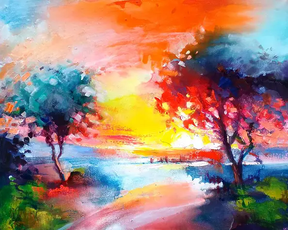 Włodzimierz Draczyński, Pomarańczowy poranek, Obraz olejny - płótno, 50 x 40