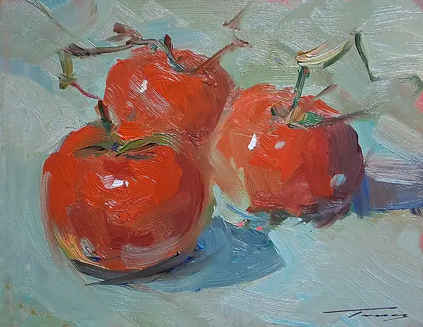 Krzysztof Tracz, Tomatoes, Oil painting - panel, panel, 19 x 16