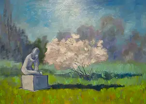 Marcin Stępniowski, Monument in the park. Spring., Oil painting - board, 100 x 70