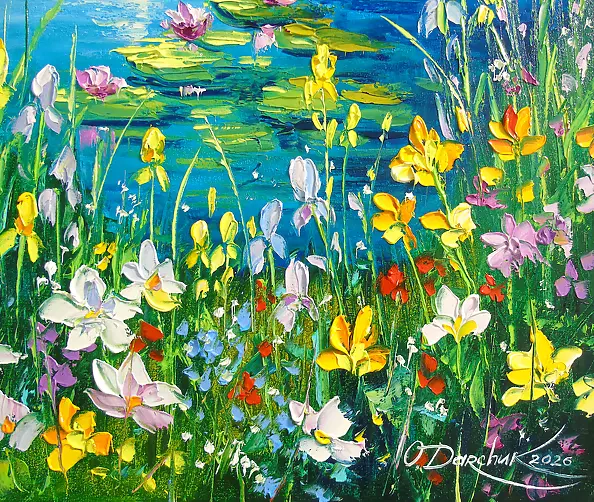 Olha Darchuk - Pond by the Blooming Bank
