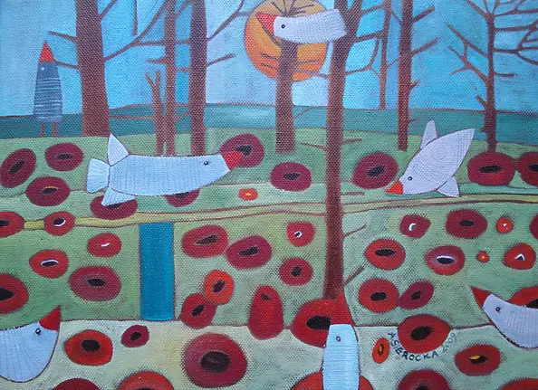 Anna Mazurek Sierocka - Poppies and birds