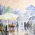 Ryszard Tyszkiewicz, Poranek na targu, Obraz olejny - płótno, 50 x 50