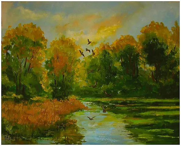 Grażyna Potocka - Morning by the pond 40cm-50cm oil painting