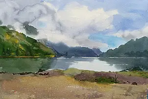 Krzysztof Michalski, Matinée au lac de barrage en Slovaquie, Aquarelles - papier, 56 x 38