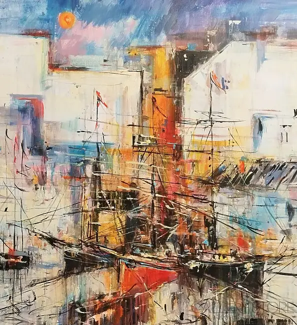 Dariusz Grajek, Port w słońcu..., Obraz akrylowy, Obraz olejny - płótno, 79 x 80