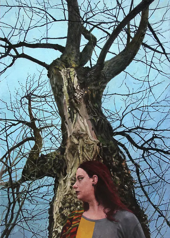 Maria Danielak, Portrait avec un peuplier noir, Peinture à l'huile - toile, 50 x 70