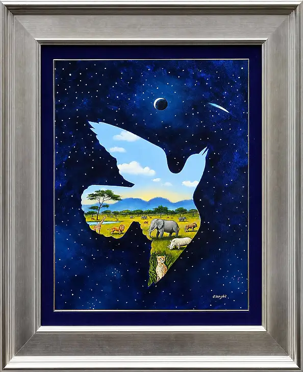 Rafał Olbiński, Fuori dall'Africa, Dipinto acrilico, Quadro a olio - tela, 58 x 75