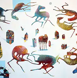 Grzegorz Skrzypek, Scheinbare Schwerkraft, Ölbild - Leinwand, 100 x 70