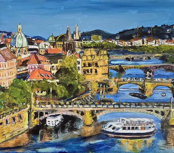 Krystyna Mościszko, Praga na plotnie 50x40x1 cn, Obraz akrylowy - płótno, 50 x 40