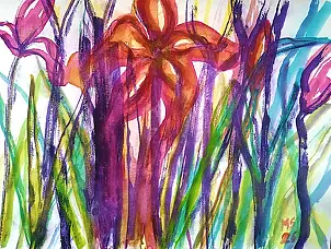 Marzena Salwowska, Veuillez ne pas piétiner la verdure.../2/Herbe et fleurs, Aquarelle, Glacis, Encre - papier, 36 x 48