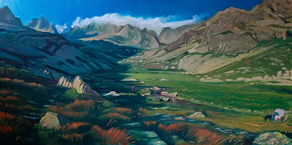 Wojciech Pater, Prima dell'arrampicata II, Quadro a olio - tela, 140 x 70