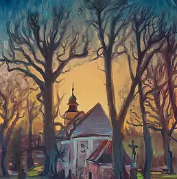 Wojciech Pater, Vor Einbruch der Dunkelheit, Ölbild - Platte, 70 x 100