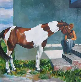 Michał Cander, Przed stajnią, Obraz olejny - płótno, 73 x 54