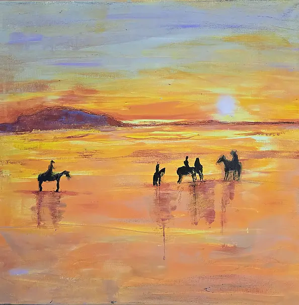 Ewa Mościszko - Ride, acrylic painting on canvas 50x50x2 cm.