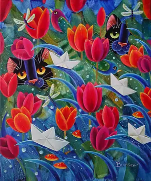Wiesława Burnat, Przyjazne fale ogrodu, Obraz akrylowy - płótno, 50 x 60