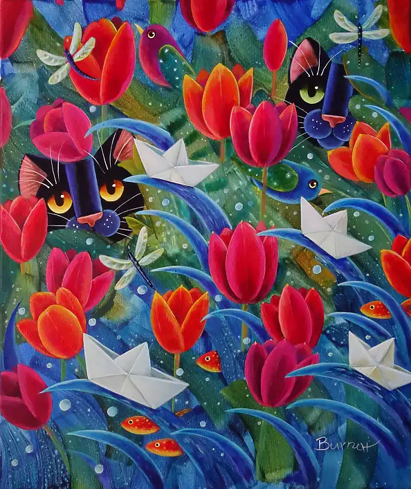 Wiesława Burnat, Przyjazne fale ogrodu, Obraz akrylowy - płótno, 50 x 60