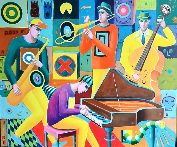 Mirosław Nowiński, Jazz psychédélique, Peinture acrylique - toile, 120 x 100