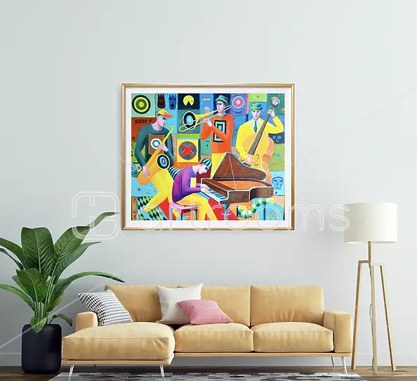 Mirosław Nowiński, Psychedelischer Jazz, Acrylgemälde - Leinwand, 120 x 100