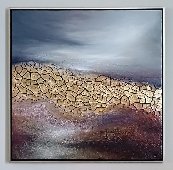 Monika Targiel, Le pouls de la Terre (encadré), Impasto, Peinture acrylique, Relief, Techniques mixtes - toile, 92 x 92