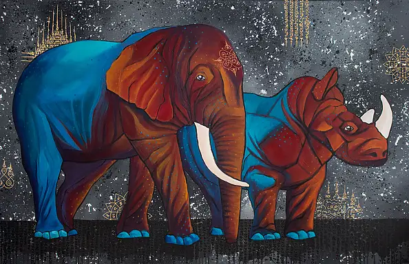 Monika Mrowiec, Pustynny zachód słońca, Obraz akrylowy - płótno, 140 x 90