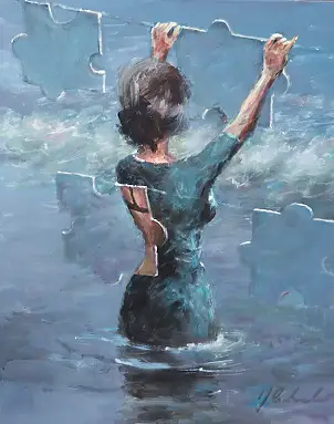 Jerzy Cichecki, Головоломка, Акрилова картина - холст, 46 x 55