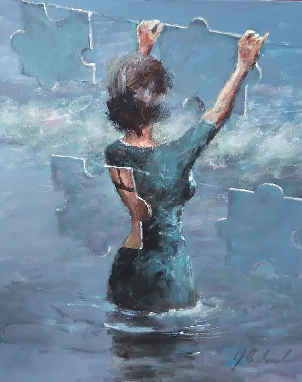 Jerzy Cichecki, Головоломка, Акрилова картина - холст, 46 x 55