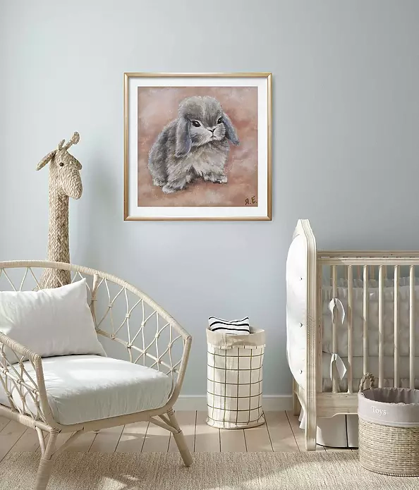 Yana Yeremenko - "RABBIT IN PINK CLOUDS" pastel drawing