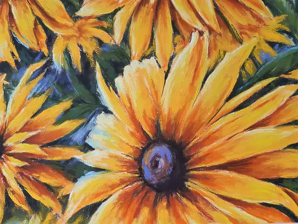 Yana Yeremenko - "RUDBECKIA-2" yellow flowers. pastel drawing